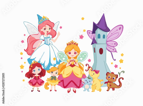 Enchanting Fairytale Characters in Vibrant Colors for Children's Stories
