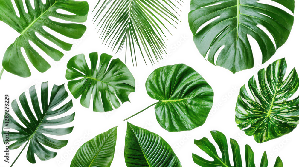 collection of various green leaves arranged artistically on a white background. showcasing their diverse shapes and textures this composition highlights the beauty of nature and can be used for design collection of various green leaves arranged artistically on a white background. showcasing their diverse shapes and textures this composition highlights the beauty of nature and can be used for design