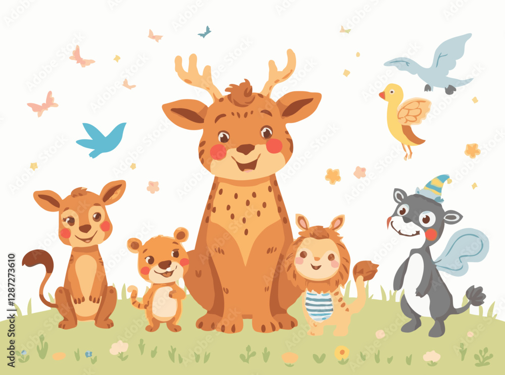 Naklejka premium Cheerful Animals and Magical Creatures for Children's Stories