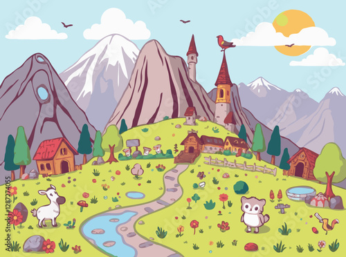 Whimsical Cartoon Characters and Fantasy Landscapes