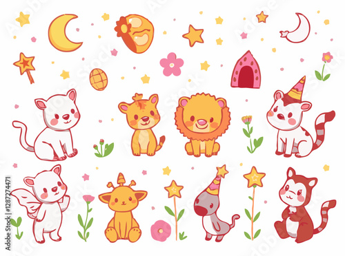 Adorable Cartoon Animals and Magical Objects for Kids' Tales