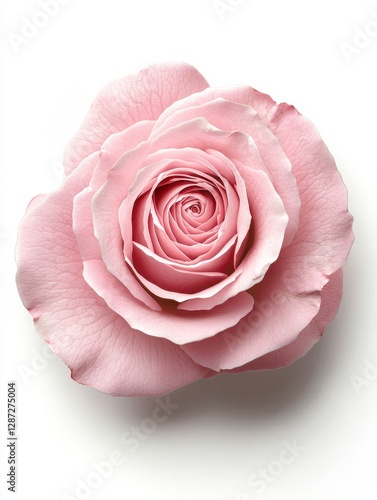 Delicate Light Pink Rose Blossom Close Up on White Background