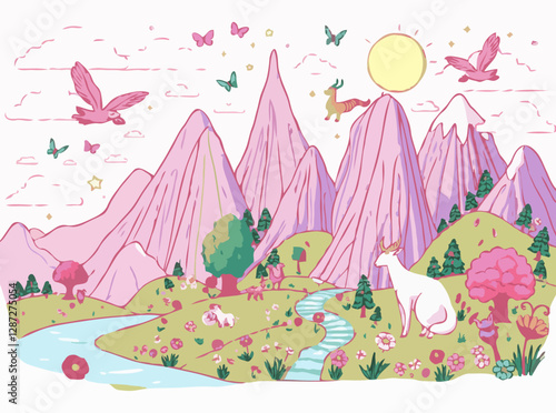 Magical Creatures and Dreamy Landscapes in Colorful Vectors