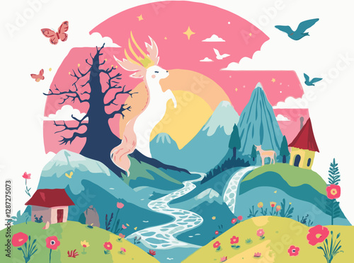 Magical Creatures and Dreamy Landscapes in Colorful Vectors