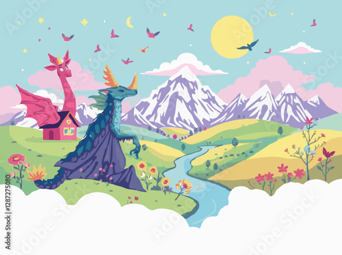 Magical Creatures and Dreamy Landscapes in Colorful Vectors