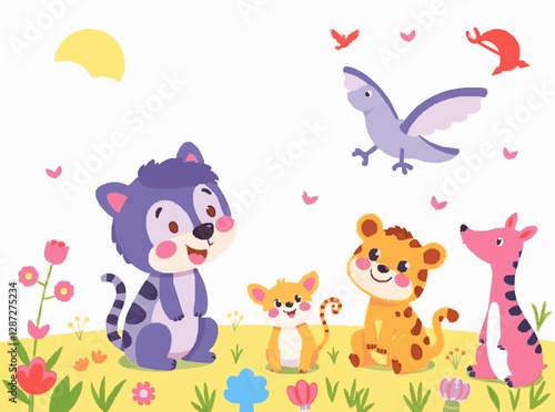 Playful Animal Friends Illustrations for Kids' Books in Bright Hues