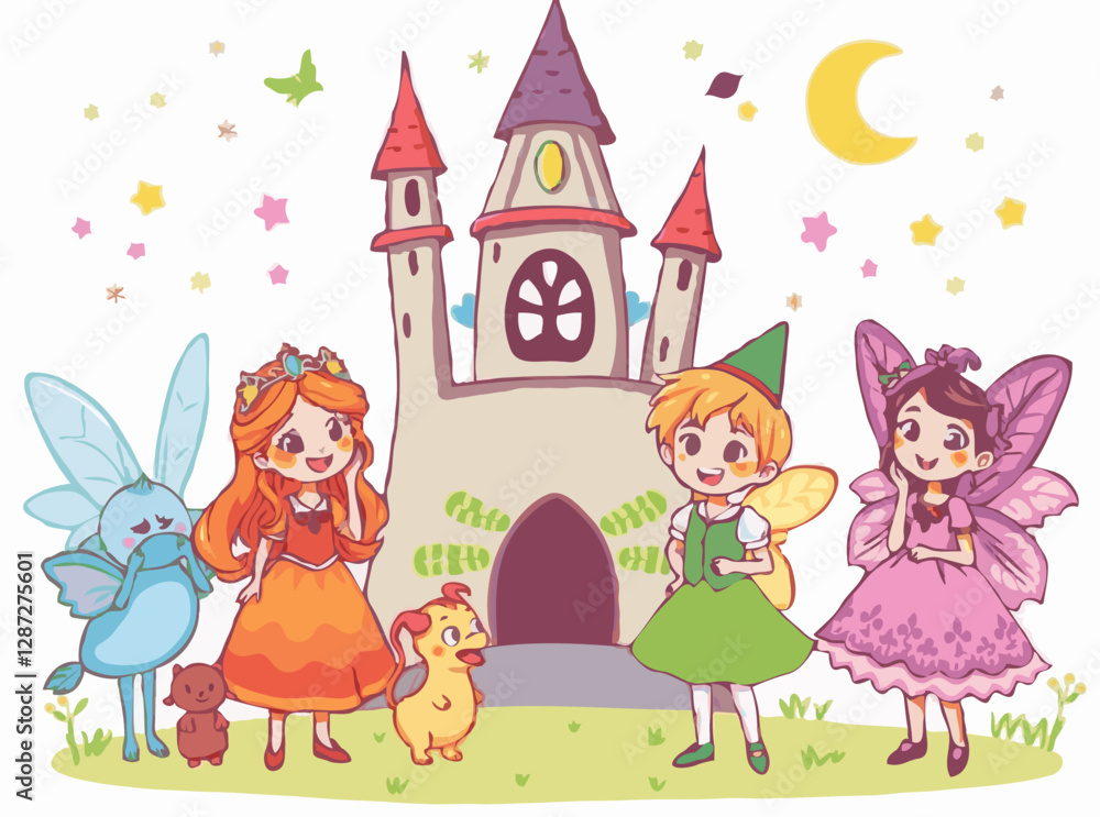 Fototapeta premium Enchanting Fairytale Characters: Colorful Vector Illustrations for Kids
