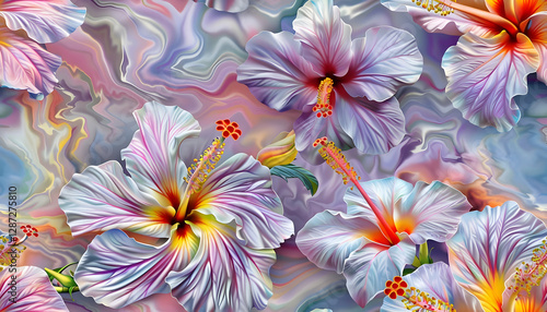 Illustration Abstract Background Hibiscus Flowers Pastel Colors Floral Design