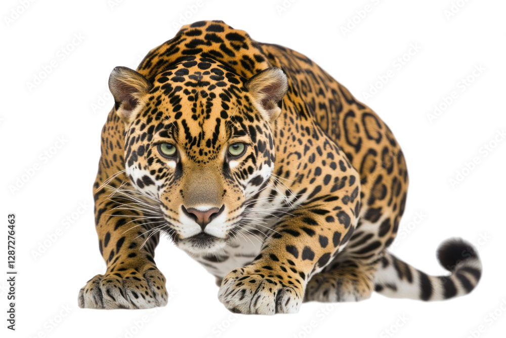 Obraz premium Generic animal with striking colors crawling forward on a transparent background. Its gaze is intense and focused