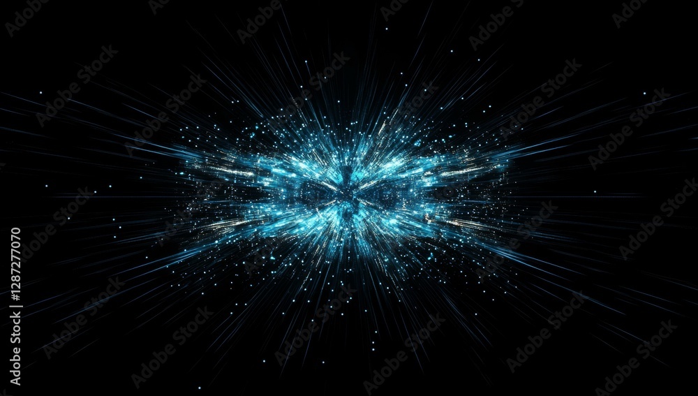 Blue energy burst, dark background, digital art, abstract design Blue energy burst, dark background, digital art, abstract design
