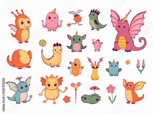 Whimsical Creatures and Fantasy Elements Vector Set