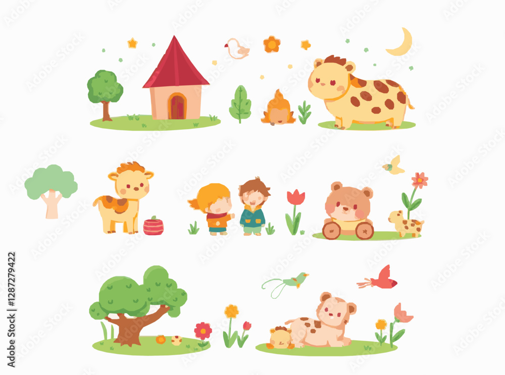 Obraz premium Charming Cartoon Elements Collection for Colorful Children's Narratives