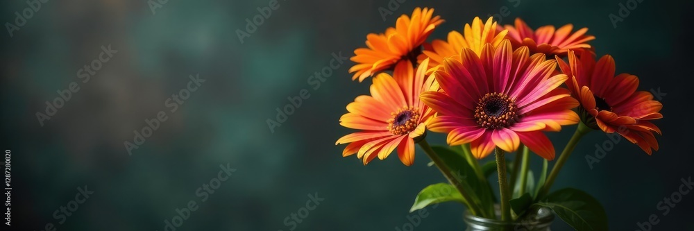 Gazania flowers on dark green stems in a vase, stem, arrangement, flowers in vase Gazania flowers on dark green stems in a vase, stem, arrangement, flowers in vase