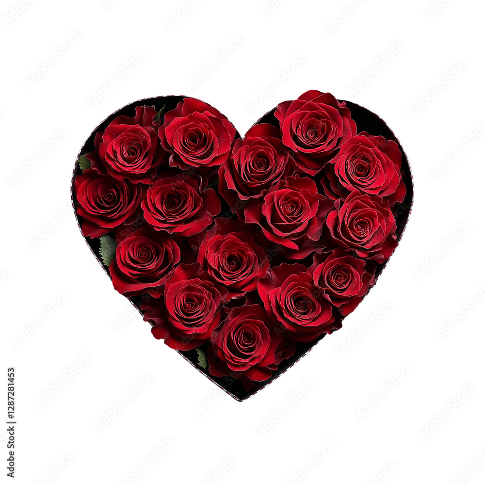 A heart-shaped box of red roses on an old, textured a transparent background A heart-shaped box of red roses on an old, textured a transparent background