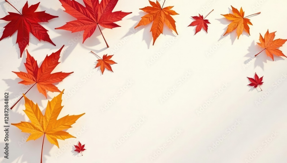 Maple leaves on white background with shadows, leaves, foliage, background Maple leaves on white background with shadows, leaves, foliage, background
