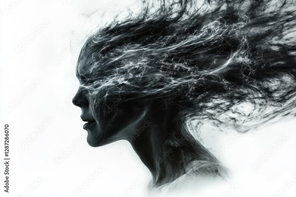 Abstract portrait of a woman with flowing dark hair Abstract portrait of a woman with flowing dark hair