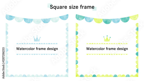 square frame-4-1. ウォーターカラーのフレーム。インスタなどのタイトルや見出しに使える水彩で描いた正方形の枠。