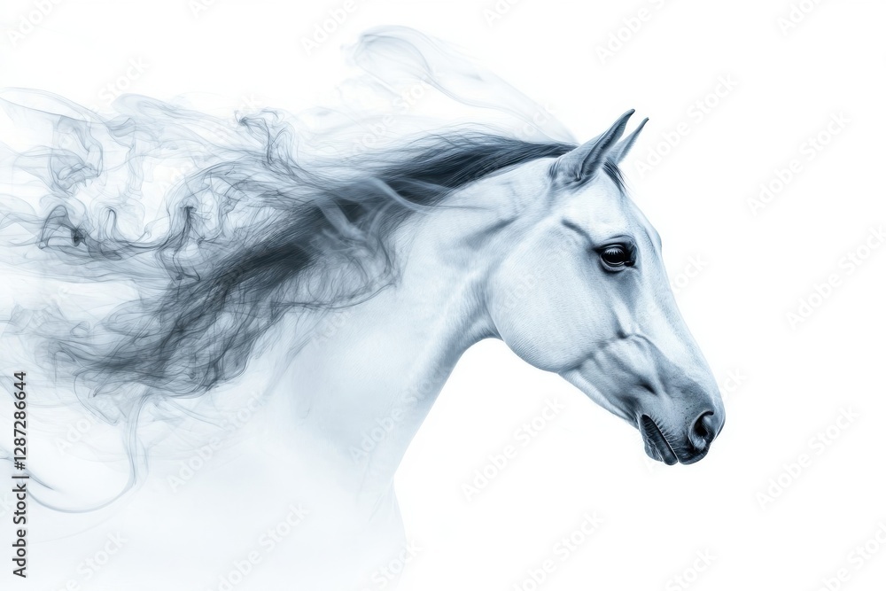 Obraz premium Majestic White Horse with Smoky Mane and Tail
