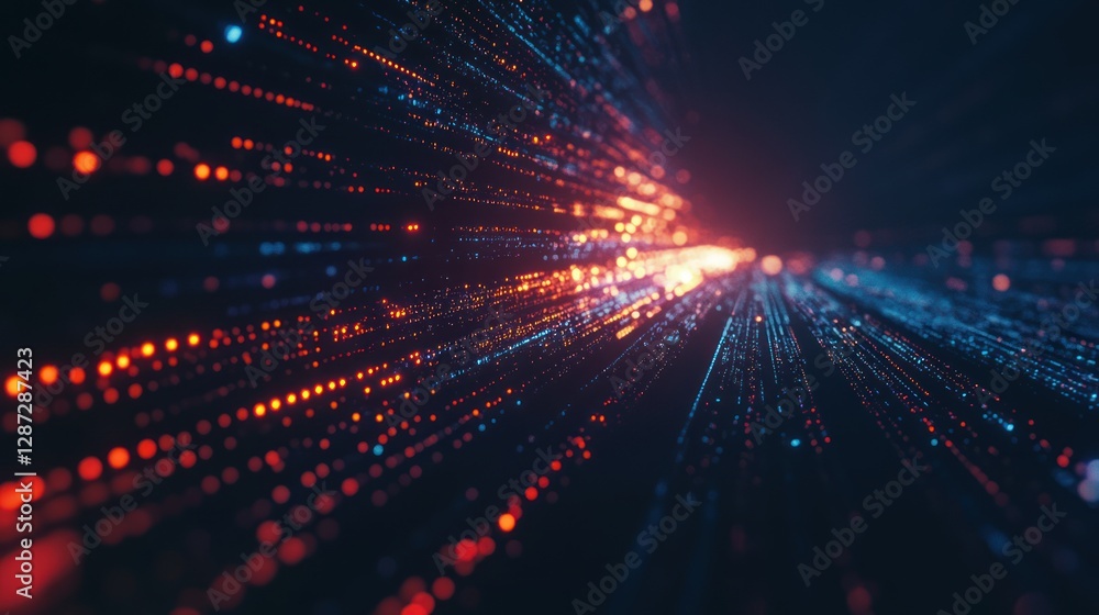 Fototapeta premium Abstract digital flow of data points creating a dynamic visual effect on a dark background