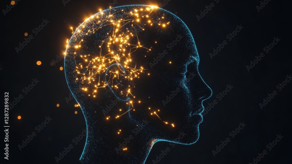 Profile of a head with glowing neural connections, showcasing AI concepts and cybernetic innovations. Generative AI Profile of a head with glowing neural connections, showcasing AI concepts and cybernetic innovations. Generative AI
