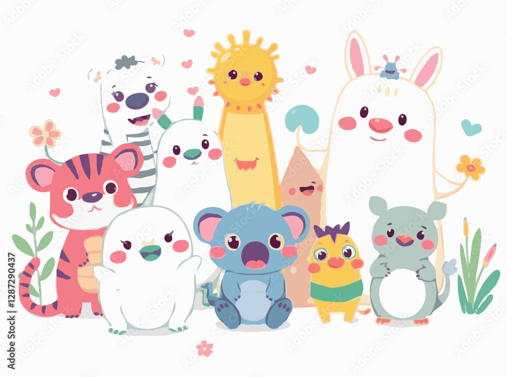 Whimsical Cartoon Creatures in Vibrant Vector Art Whimsical Cartoon Creatures in Vibrant Vector Art