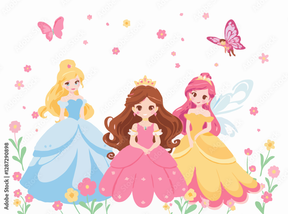 Adorable Princesses and Fairies in Bright Vectors Adorable Princesses and Fairies in Bright Vectors