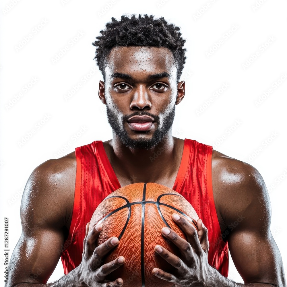 A Muscular Black Basketball Player Holds a Ball A Muscular Black Basketball Player Holds a Ball