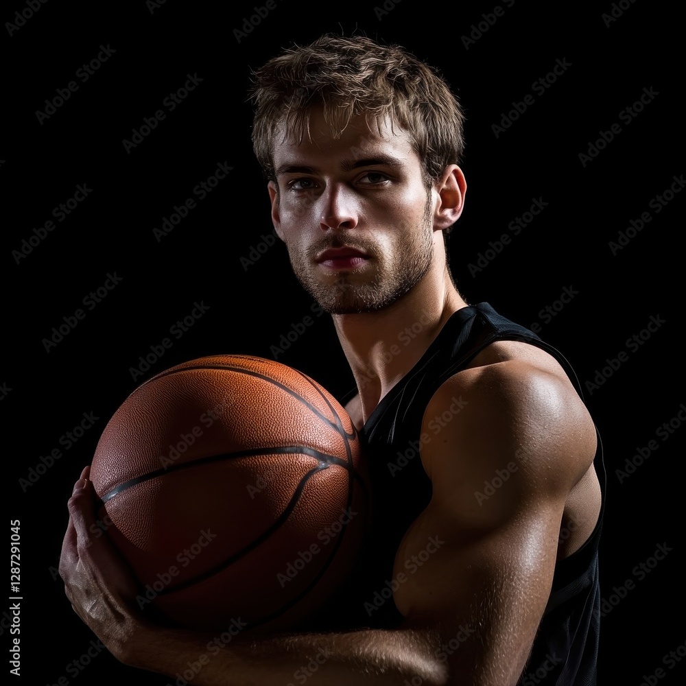 Muscular Basketball Player Holding a Ball Muscular Basketball Player Holding a Ball