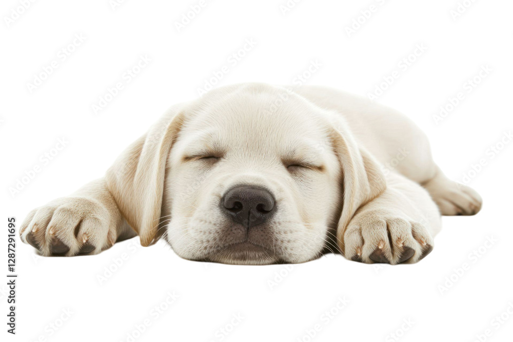 Sleeping puppy with closed eyes on a black background. The puppy is light yellow. Studio shot Sleeping puppy with closed eyes on a black background. The puppy is light yellow. Studio shot