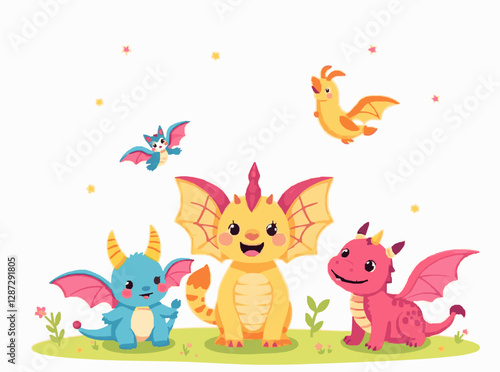 Cute Fantasy Creatures Set in Bright Colors for Children's Tales