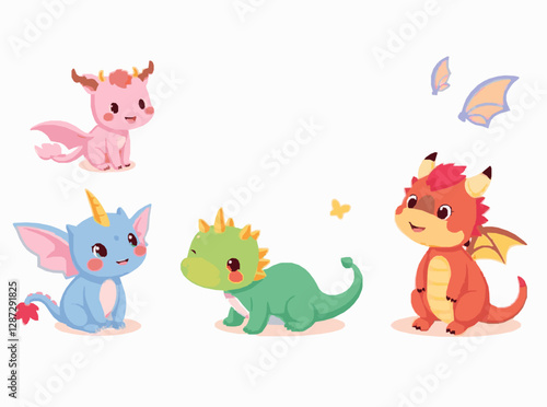 Cute Fantasy Creatures Set in Bright Colors for Children's Tales