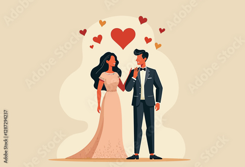 結婚の豊かさを祝う：相互理解と成長を促進するためにガイド付きの会話に参加しているカップルを示す、モダンなミニマリスト漫画スタイルの画像。

