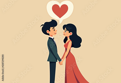 Celebrate marital enrichment: A modern minimalist cartoon-style image illustrating a couple engaging in a guided conversation to promote mutual understanding and growth.

