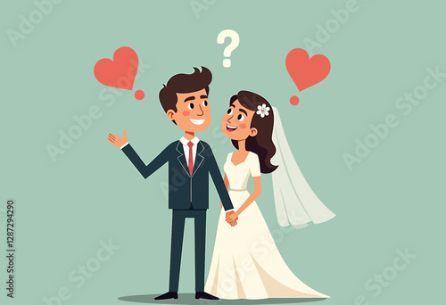 A modern minimalist cartoon-style illustration representing a married couple engaging in questions designed to foster growth and deepen their bond.

