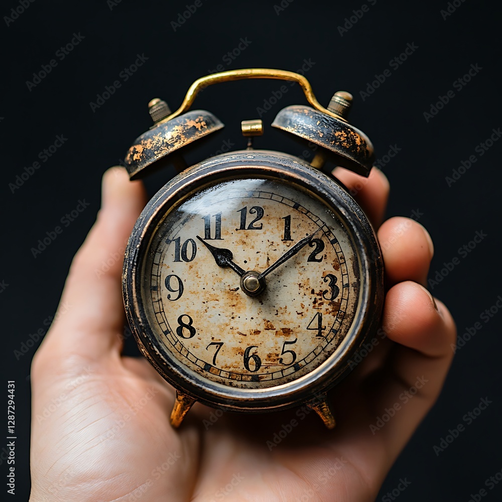 custom made wallpaper toronto digitalAntique alarm clock held, dark background, time concept