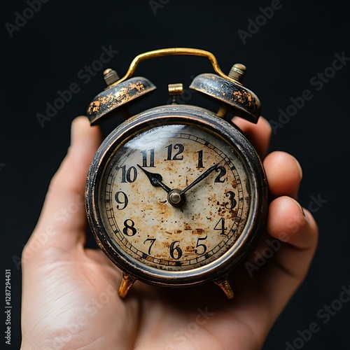 Wallpaper Mural Antique alarm clock held, dark background, time concept Torontodigital.ca