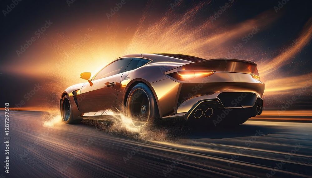 Fototapeta premium High-Performance Sports Car Racing Against Sunset