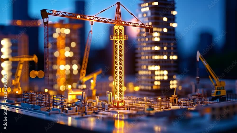 Cityscape construction site model at night Cityscape construction site model at night