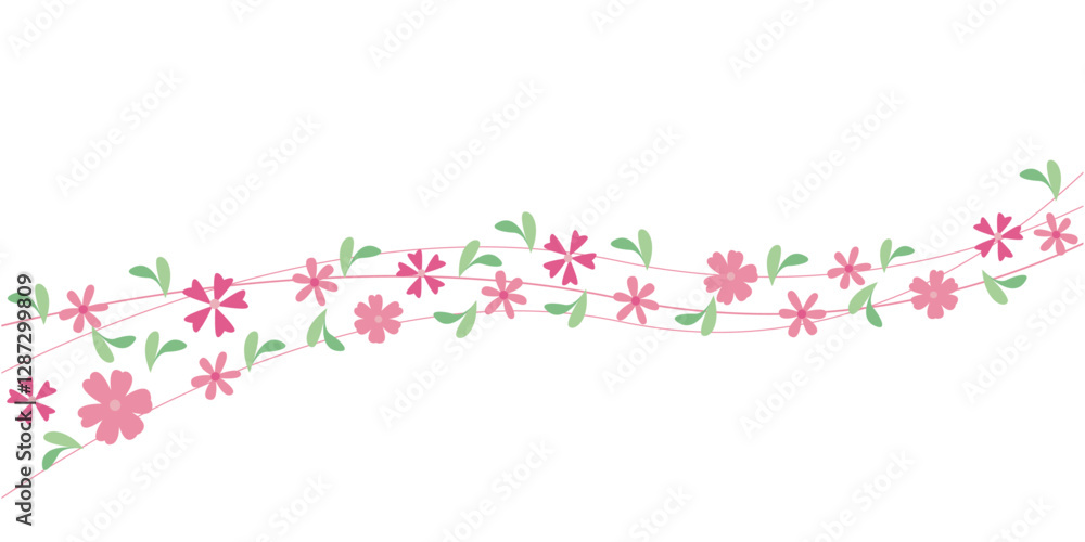 Spring floral and green leaves background. Spring flower and leaves decoration illustration for spring blooming design. Vector illustration.