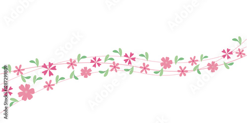 Obraz na płótnie Spring floral and green leaves background. Spring flower and leaves decoration illustration for spring blooming design. Vector illustration. w salonie