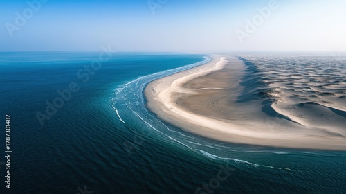 Seaside Serenity: A breathtaking aerial view showcases the pristine meeting point of ocean, beach, and desert, with a stunning contrast of colors and textures.