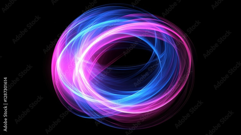 Abstract neon light swirl with vibrant pink and blue colors on a black background. Futuristic energy wave concept Abstract neon light swirl with vibrant pink and blue colors on a black background. Futuristic energy wave concept