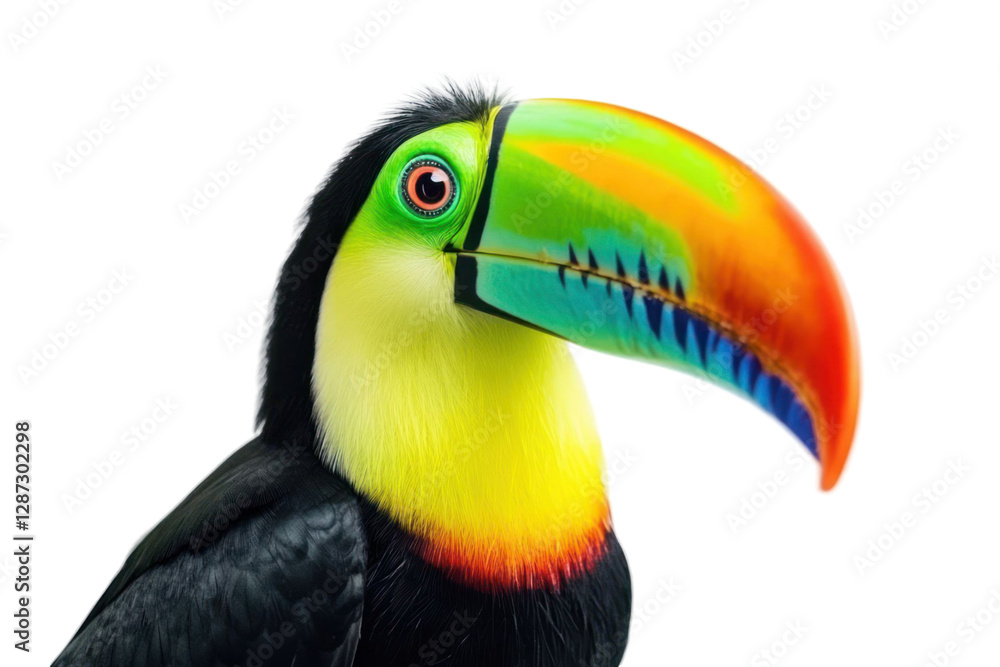 Obraz premium Close-up of a vibrant Bird with colorful beak and feathers against a transparent background
