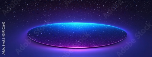 Glowing cosmic platform, starry background, product display