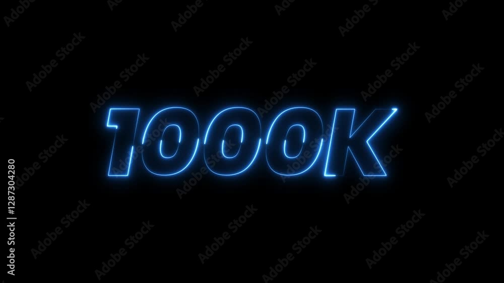 1000K Neon Text Animation on Black Background. 1000K celebration neon sign. neon text effect video motion on black background. 100k Followers Celebration text animation. 1000K Neon Text Animation on Black Background. 1000K celebration neon sign. neon text effect video motion on black background. 100k Followers Celebration text animation.
