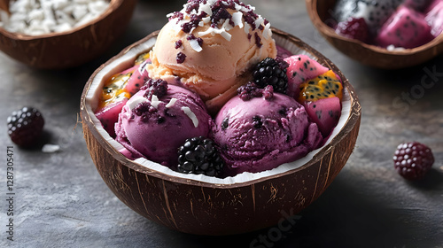 Wallpaper Mural Colorful Ice Cream Dessert In Coconut Shell Bowl Torontodigital.ca