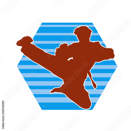Silhouette of a male doing martial art kick pose. Silhouette of a martial art male doing kicking pose.