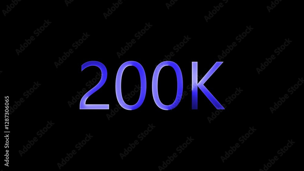 200K text animation by blue neon on black background. 200K text animation by blue neon on black background.