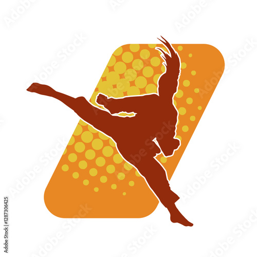 Silhouette of a woman kicking pose. Silhouette of a female martial art in action pose.