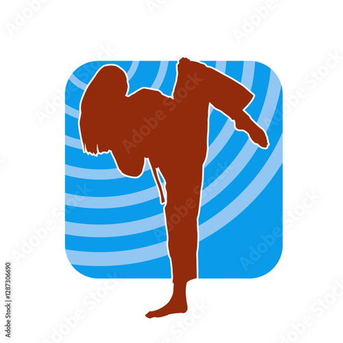 Silhouette of a woman kicking pose. Silhouette of a female martial art in action pose.